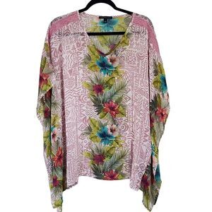 Signature Studio sheer floral print swimsuit cover Sz L